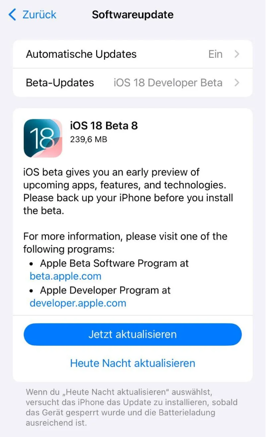 金水苹果手机维修分享苹果 iOS / iPadOS 18 开发者预览版 Beta 8 发布 